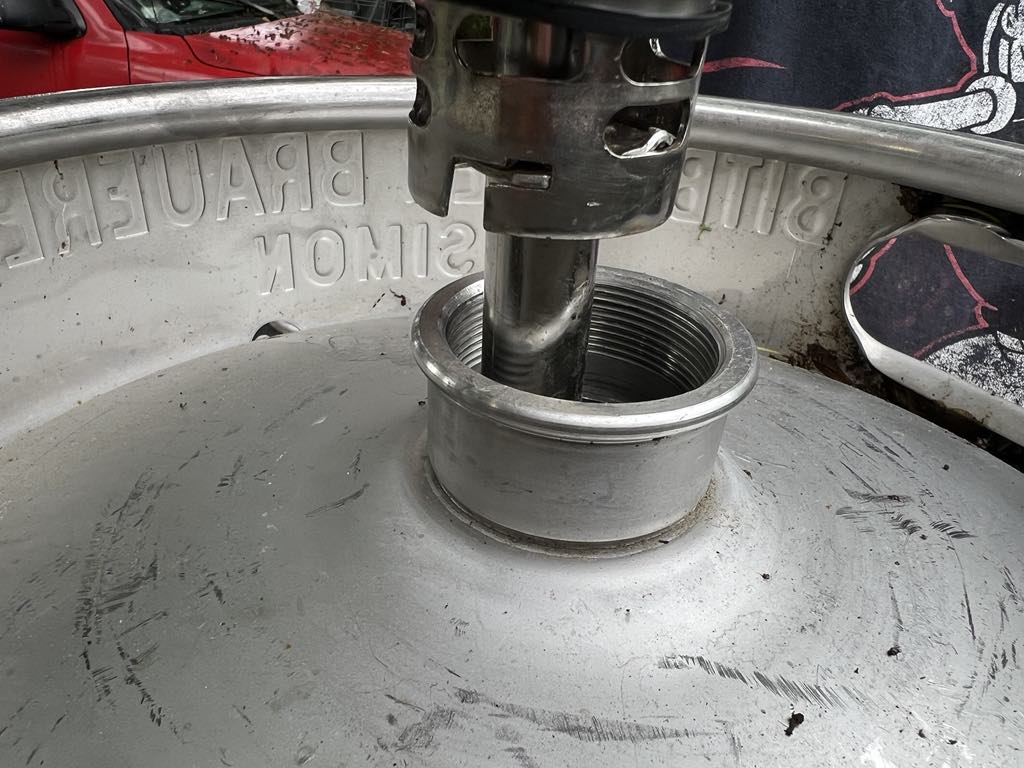 Removing the spear from a German keg.