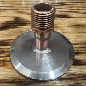 Two and a half inch tri-fitting to half inch npt adapter.