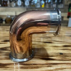 Copper 90-degree elbow fitting for 2-inch tri-fittings.