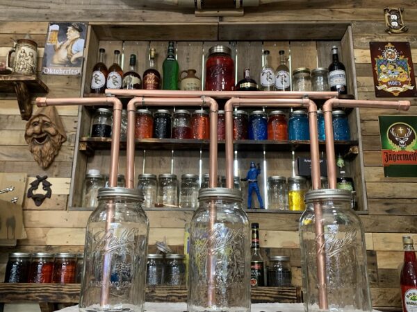 Copper mason jar thumper setup for distilling.