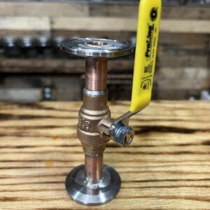 1.5 inch tri-clamp inline shut-off valve, used for fluid control in distillation or infusions.