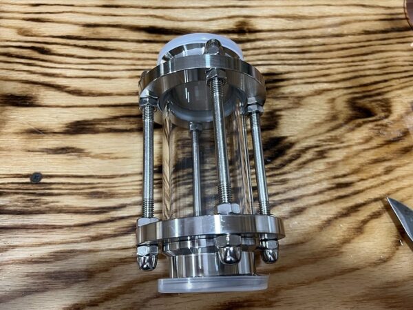 2 inch tri-clamp in-line sight glass, stainless steel and glass.
