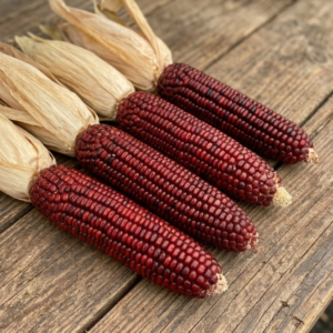 Ears of bloody butcher corn on a table.