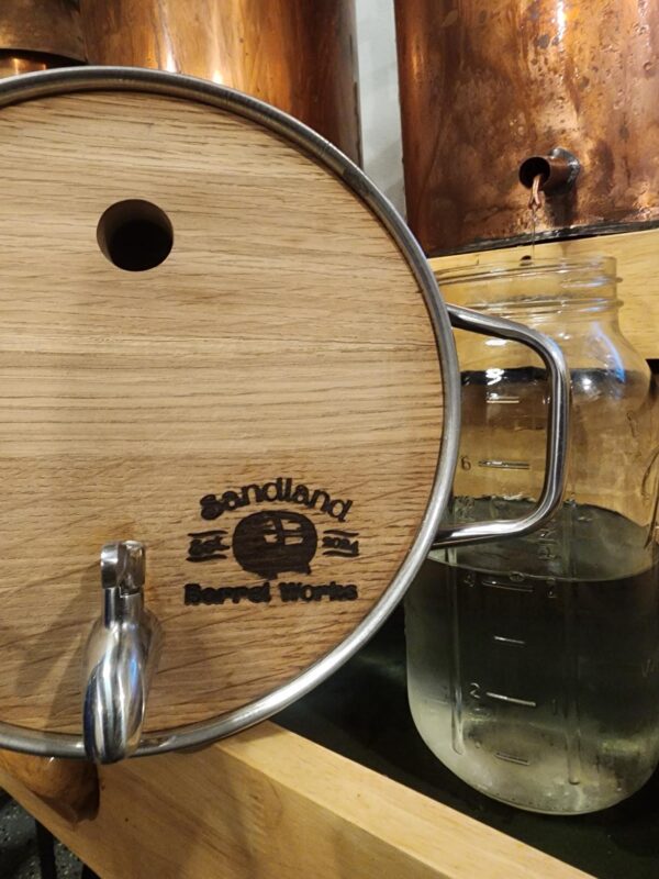 Oak barrel for aging bourbon.