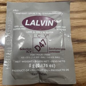 A packet of Lalvin D47 wine yeast.