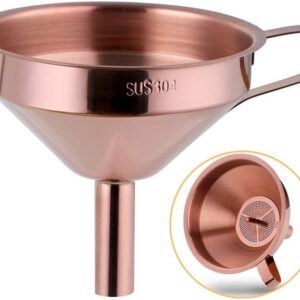 Stainless steel funnel with detachable screen.