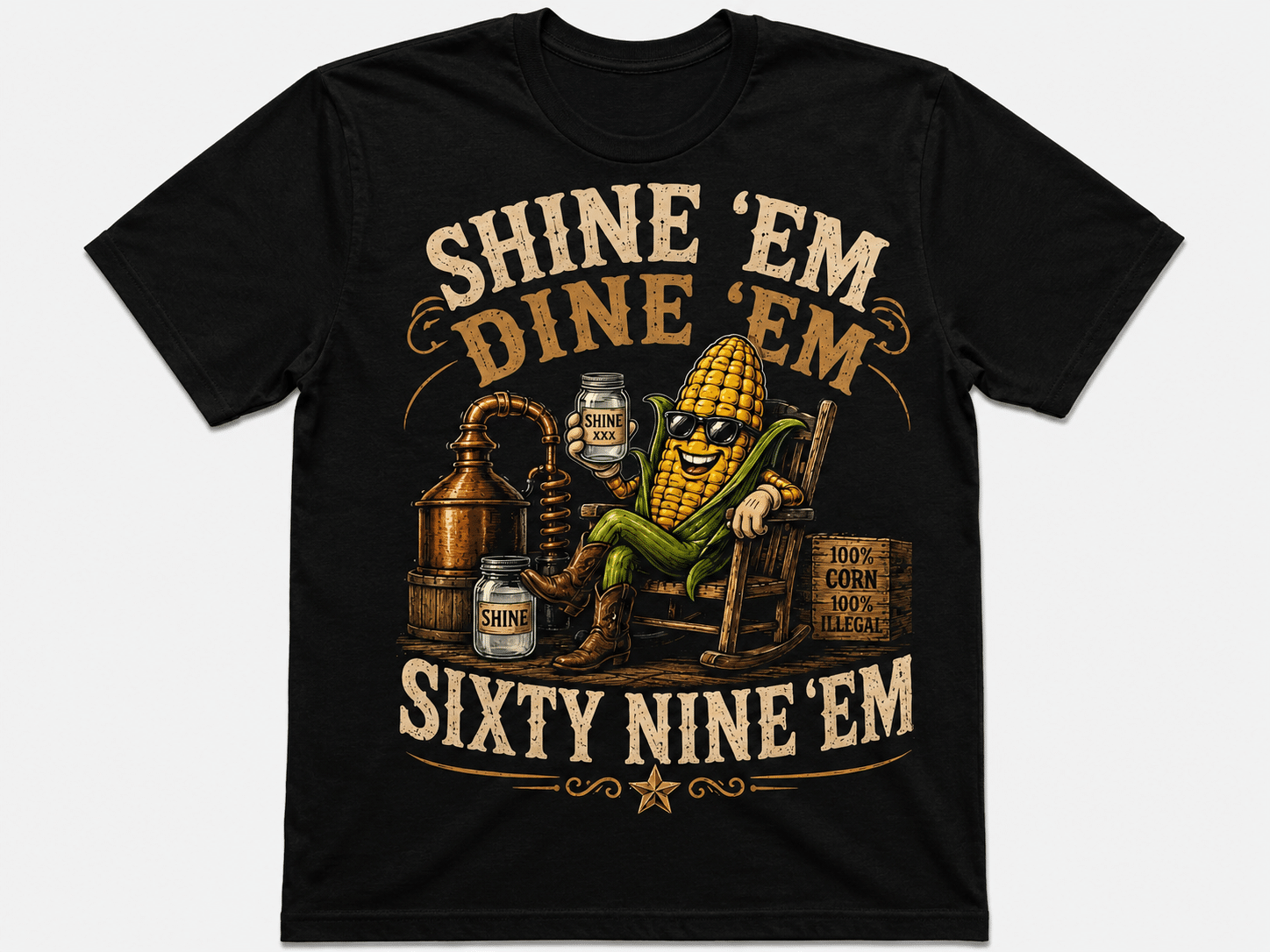 Super funny moonshine T-shirt.